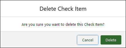 Screenshot of confirmation dialog for deleting a Check Item