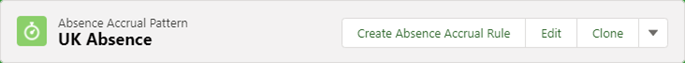 Screenshot: Absence Accrual Pattern detail page header showing Create Absence Accrual Rule button