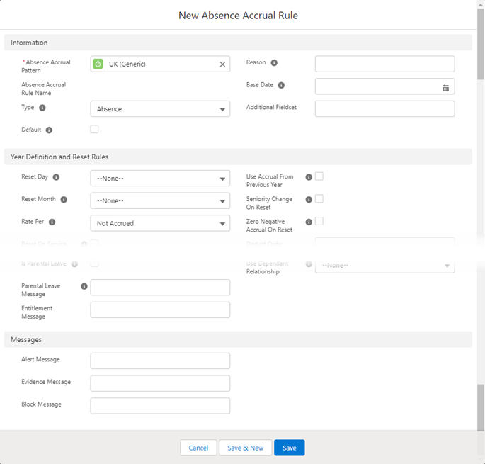 Screenshot: Edit Absence Accrual Rule page