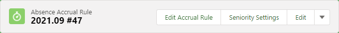 Screenshot: Absence Accrual Rule  page header showing Edit Accrual Rule and Seniority Settings buttons