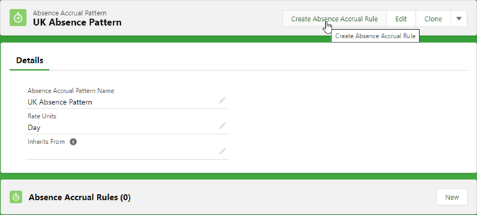 Screenshot: Selecting the Create Absence Accrual Rule button