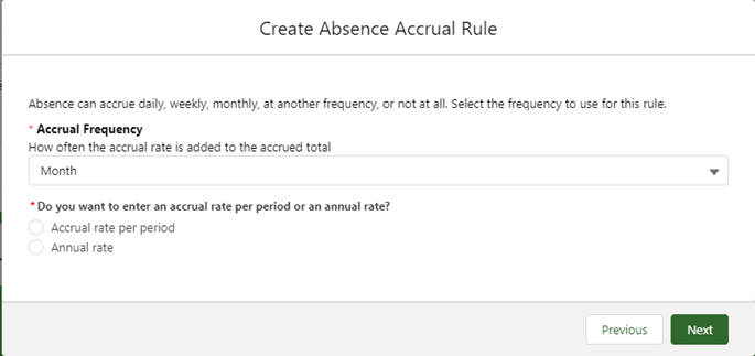 Screenshot: Selecting how to enter the accrual amount