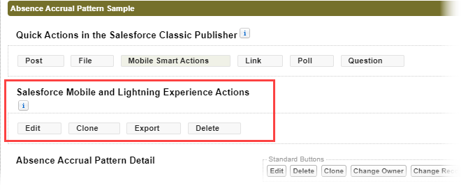 Screenshot: Salesforce Mobile and Lightning Experience Actions in the Absence Accrual Pattern Sample section