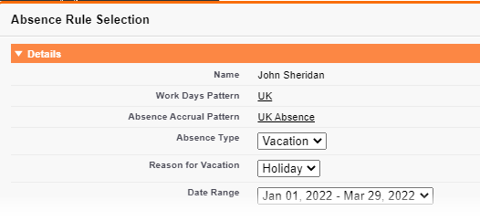 Screenshot: Details section on the Time Off calculator page