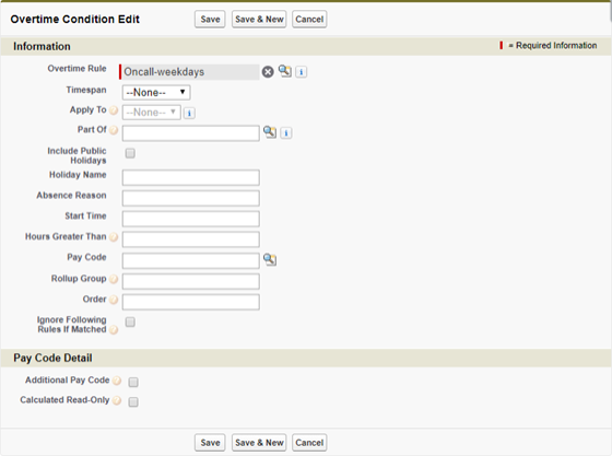 Screenshot: New Overtime Condition page with Pay Code Detail section
