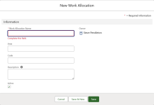Screenshot: New Work Allocation screen