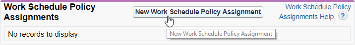 Screenshot: Selecting the New Work Schedule Policy Assignment button from the Work Schedule Policy Assignment related list