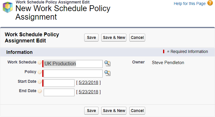 Screenshot: New Work Schedule Policy Assignment page