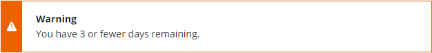 Screenshot: An example alert message in WX "You have 3 or fewer days remaining"