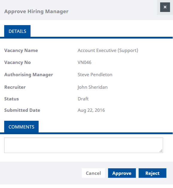 Screenshot: Vacancy details for approval