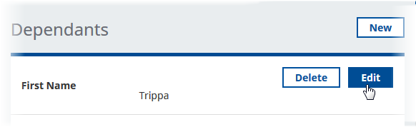 Screenshot: Selecting Edit to update information on a dependant