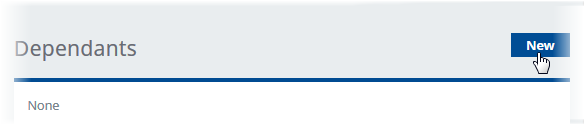 Screenshot: Selecting New to create a new dependant