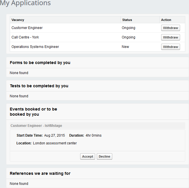 Screenshot: My Applications detail view