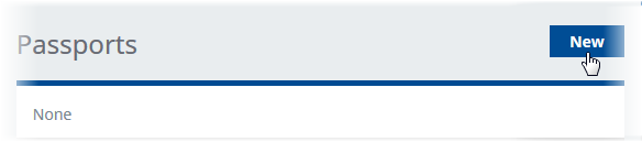 Screenshot: Selecting New to add a new passport