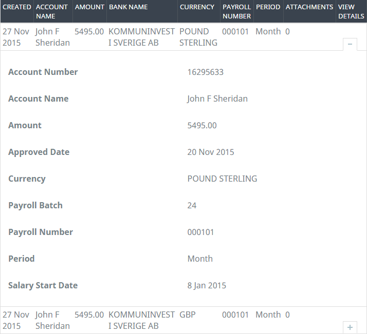 Screenshot: Viewing payslip details