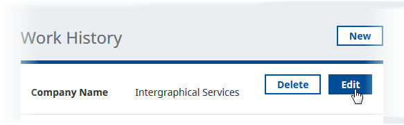 Screenshot: Selecting Edit to update a work history entry