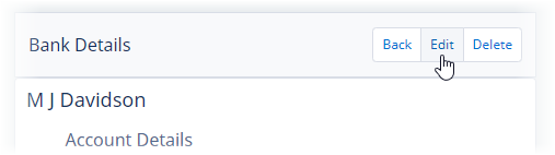 Screenshot: Edit button on the bank account details page