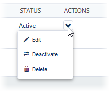 Screenshot: Actions drop down for a bank account