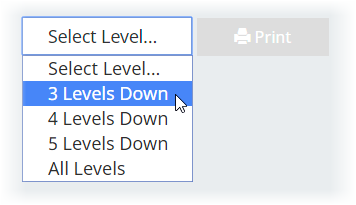 Screenshot: Level selector for standard Org Chart