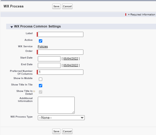 Screenshot: New WX Process page