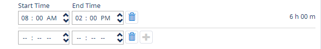 Screenshot: Two sets of start time and end time fields on a timesheet