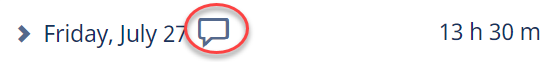 Screenshot: A comment icon next to a saved timesheet entry