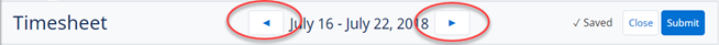 Screenshot: Next and Previous buttons for Timesheet periods