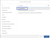 Screenshot: Selecting an accrual balances report type