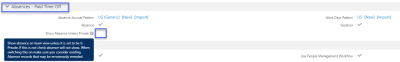 Screenshot: The Show Absences Unless Private field in a policy