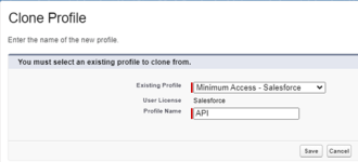 Screenshot: Select an existing profile for closing a new profile