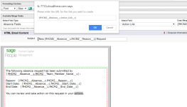 Screenshot: Pasting the merge field into the hyperlink