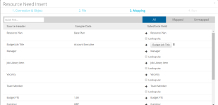 Screenshot: Pre-mapping results for a Resource Need import