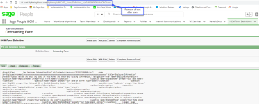 Screenshot: Modifying the form definition URL in the browser address bar